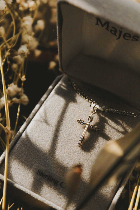 NECKLACE CROSS WHEAT STERLING SILVER 18"