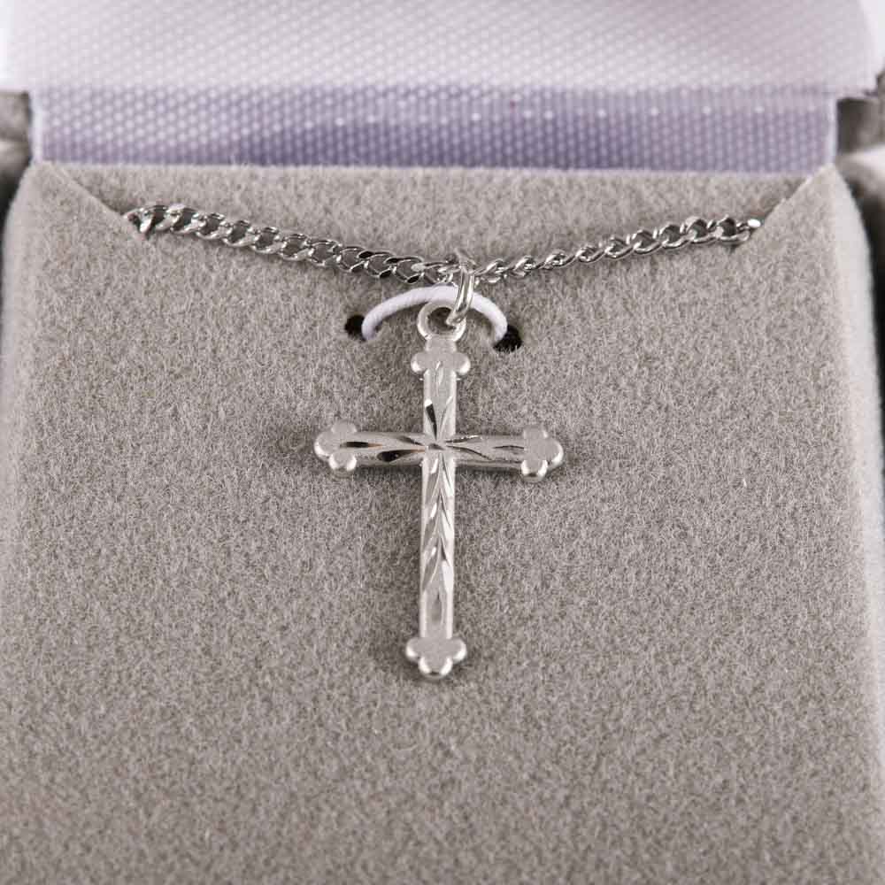 NECKLACE CROSS CUT STERLING SILVER 18"