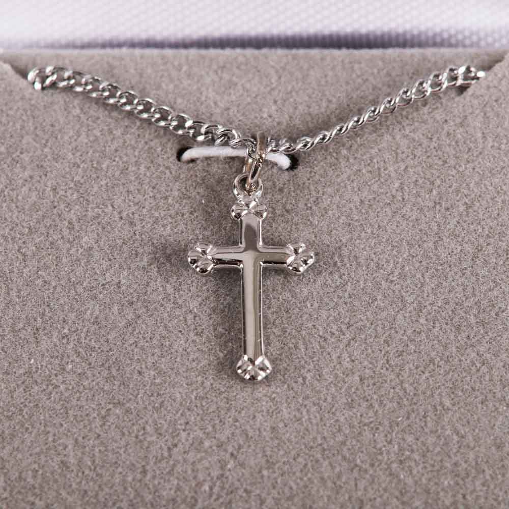 NECKLACE CROSS BUDDED STERLING SILVER 16-18"