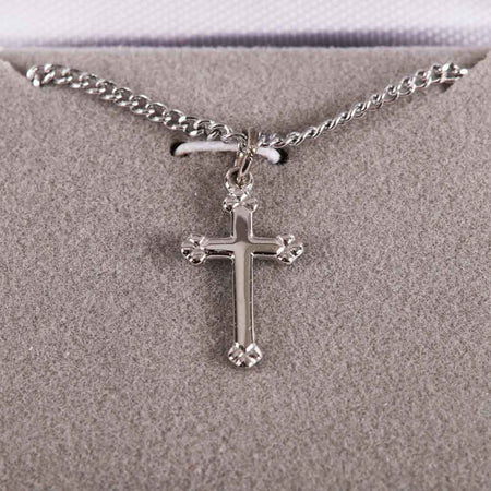 NECKLACE CROSS BUDDED STERLING SILVER 16-18"