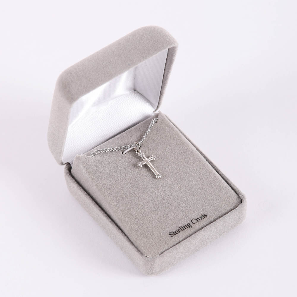 NECKLACE CROSS BUDDED STERLING SILVER 16-18"
