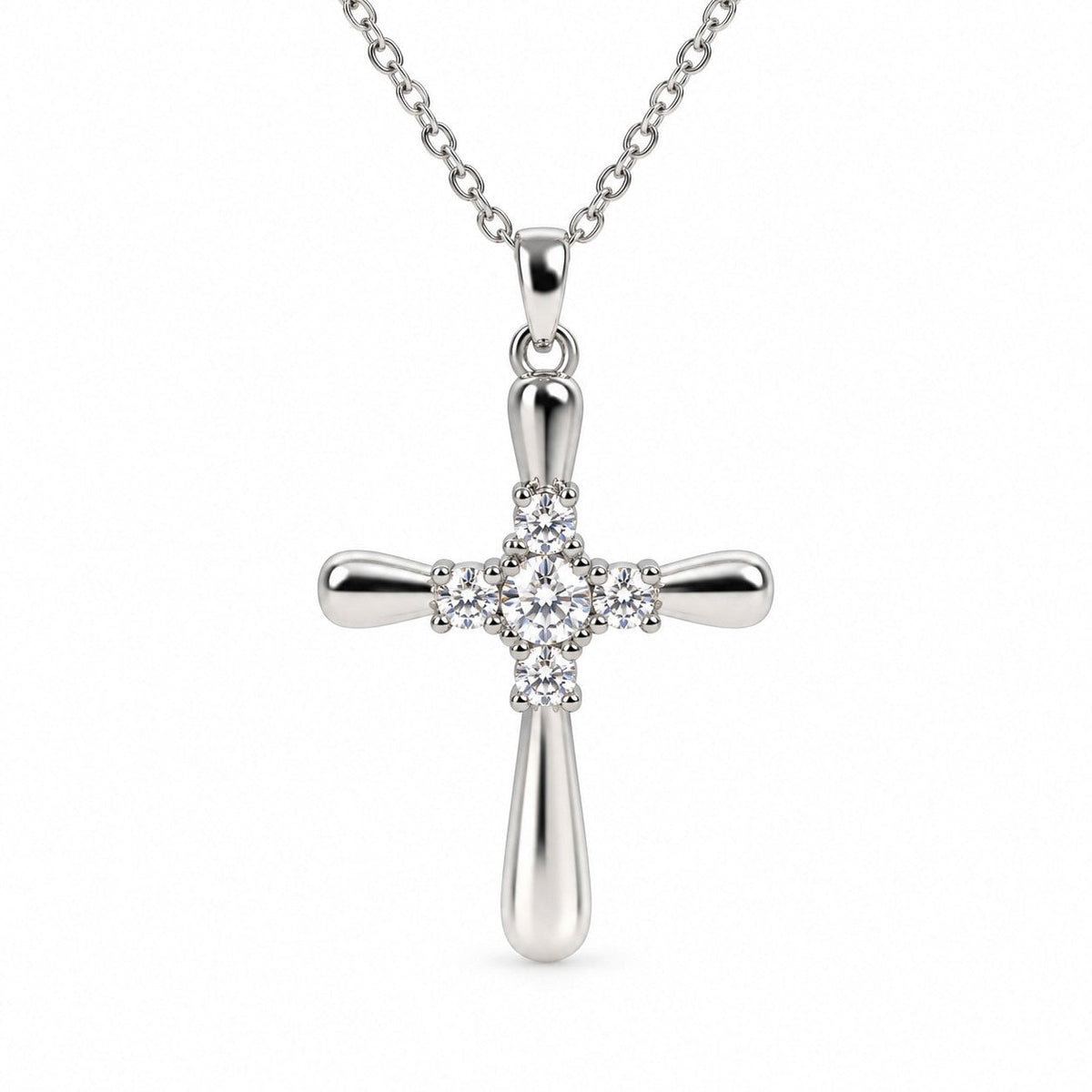 Rounded Cross Gemstone Necklace - Silver Finish - 16–19" by Swanson Christian Products, product view 3