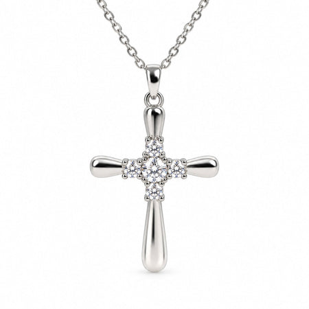 Rounded Cross Gemstone Necklace - Silver Finish - 16–19" by Swanson Christian Products, product view 3