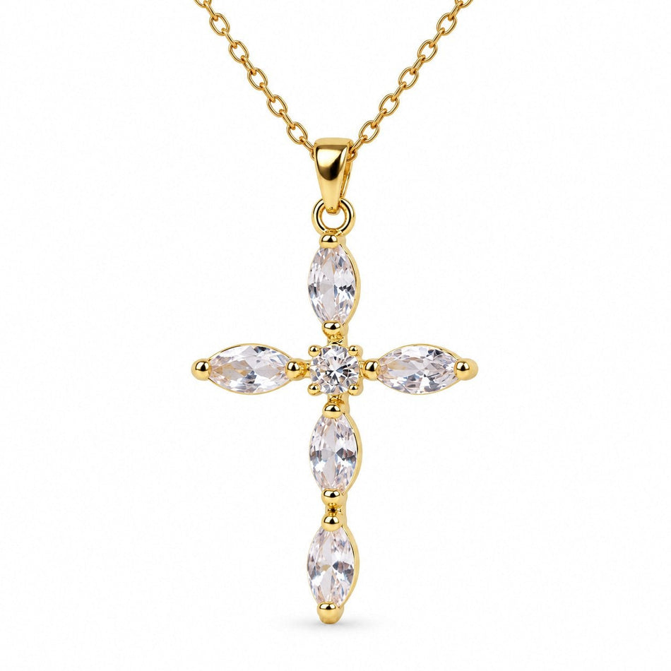 Gemstone Cross Necklace - Gold Finish - 16–19" by Swanson Christian Products, product view 2