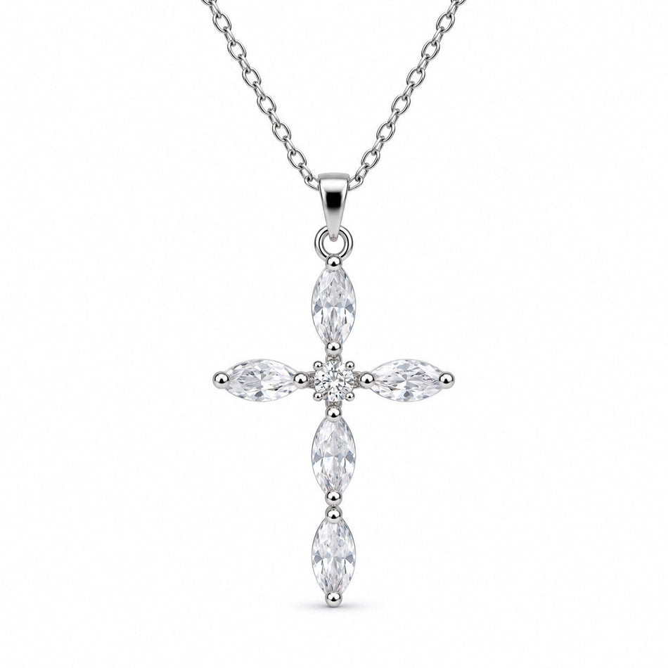 Gemstone Cross Necklace - Silver Finish - 16–19" by Swanson Christian Products, product view 2