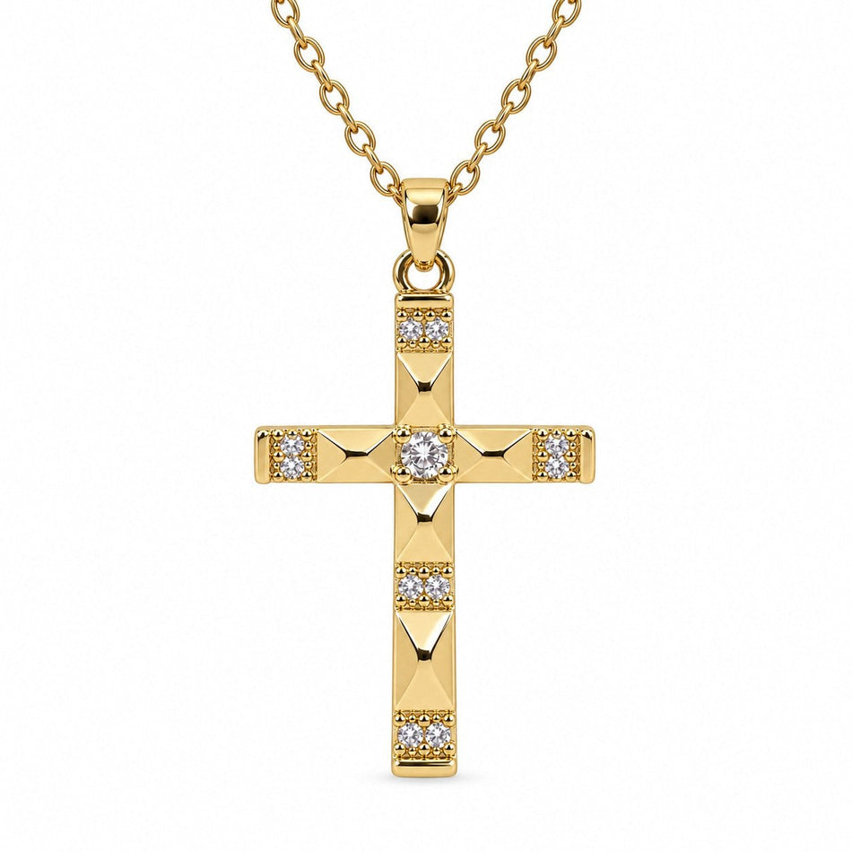 Squared-Edge Cross Necklace - Gold Finish - 16–19" by Swanson Christian Products, product view 2