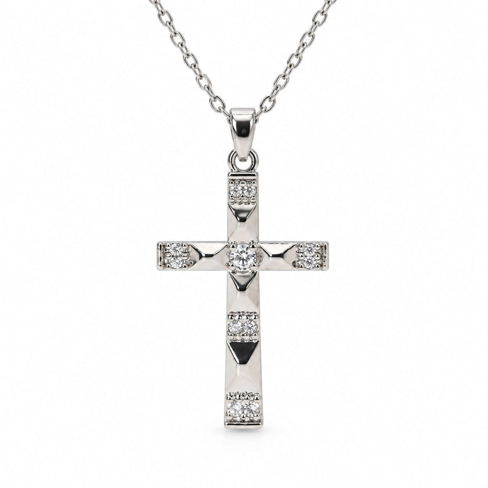 Squared-Edge Cross Necklace - Silver Finish - 16–19" by Swanson Christian Products, product view 2