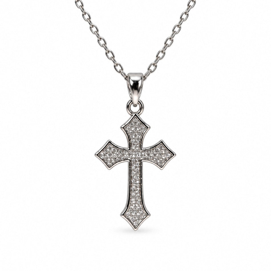 Flared Gemstone Cross Necklace - Silver Finish - 16–19" by Swanson Christian Products, product view 2