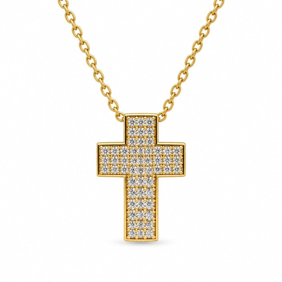 Wide Gemstone Cross Necklace - Gold Finish - 16–19" by Swanson Christian Products, product view 2