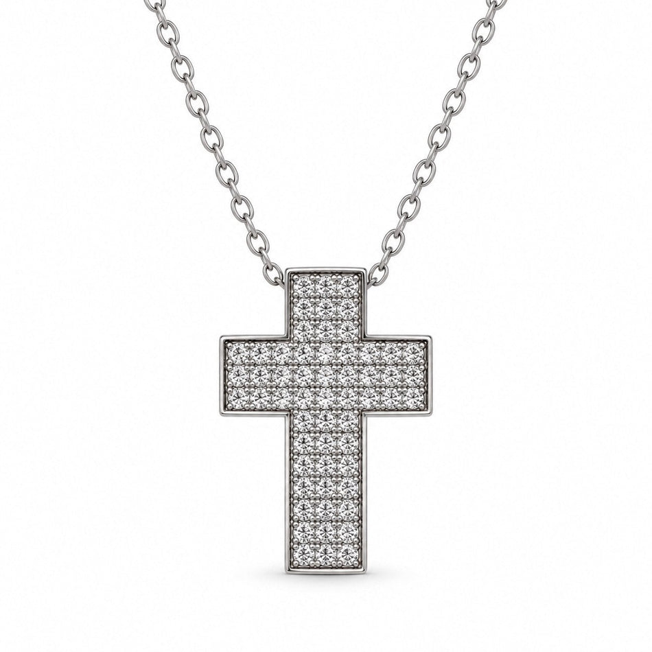 Wide Gemstone Cross Necklace - Silver Finish - 16–19" by Swanson Christian Products, product view 2
