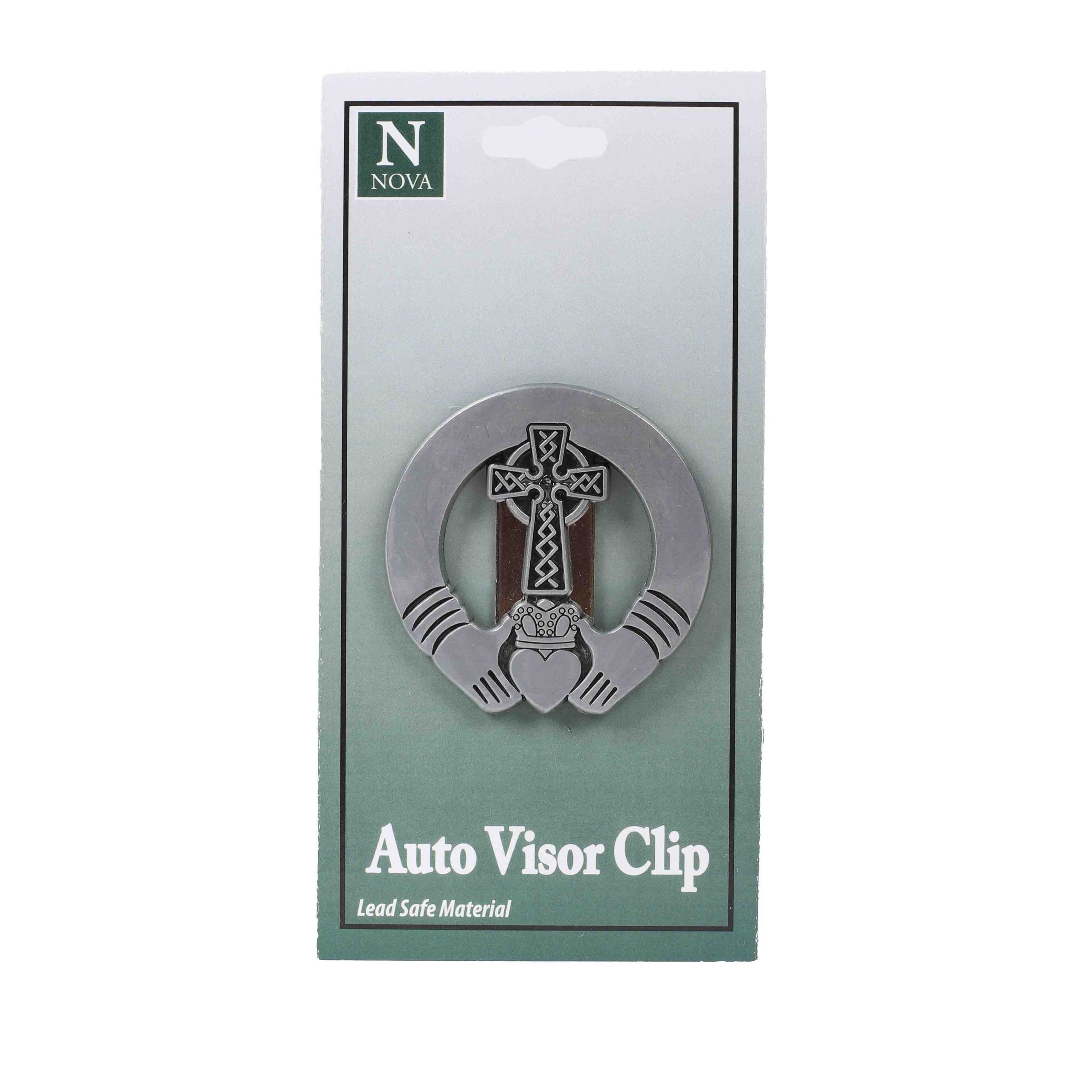 VISOR CLIP CLADDAGH W/ CROSS AND STONE PK4