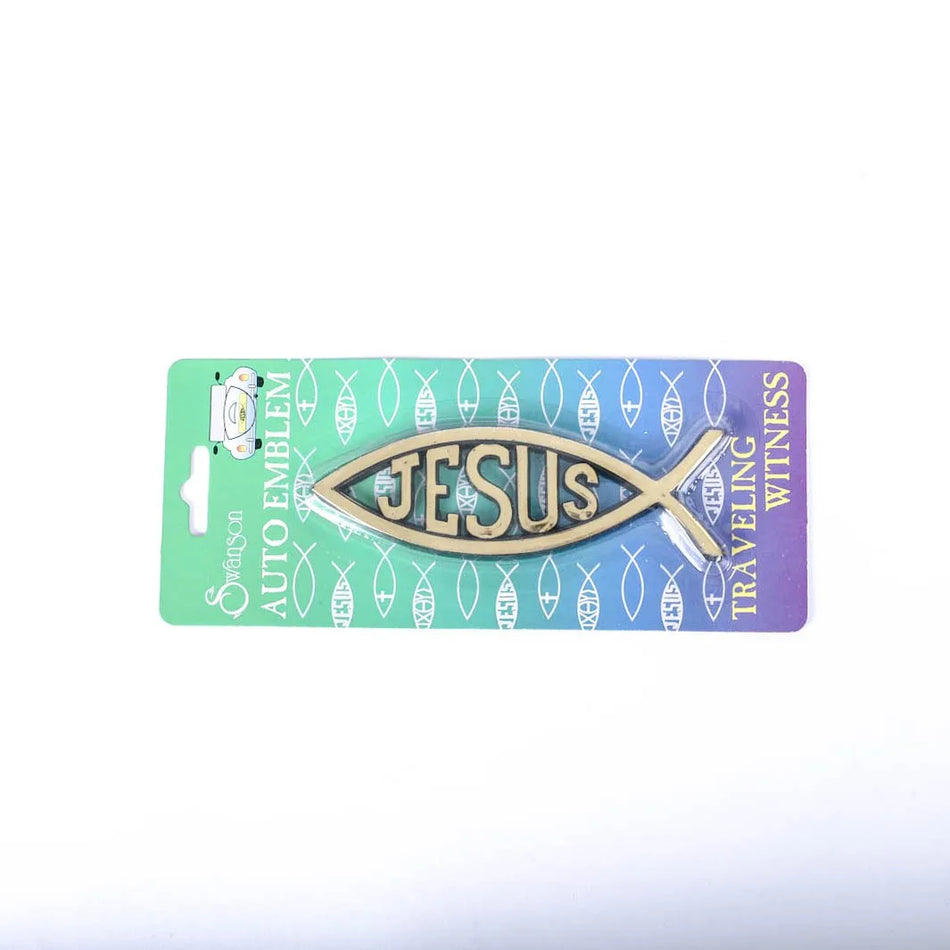 AUTO EMBLEM JESUS FISH GOLD PK6
