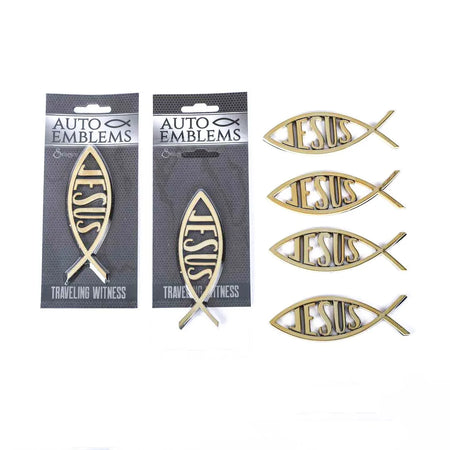 AUTO EMBLEM JESUS FISH GOLD PK6