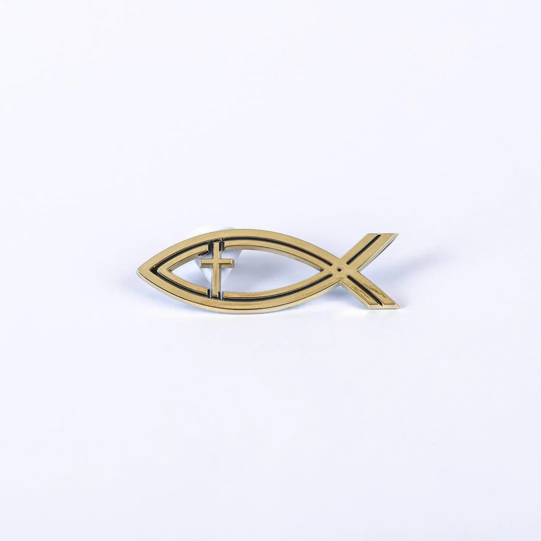 AUTO EMBLEM FISH CROSS GOLD PK6