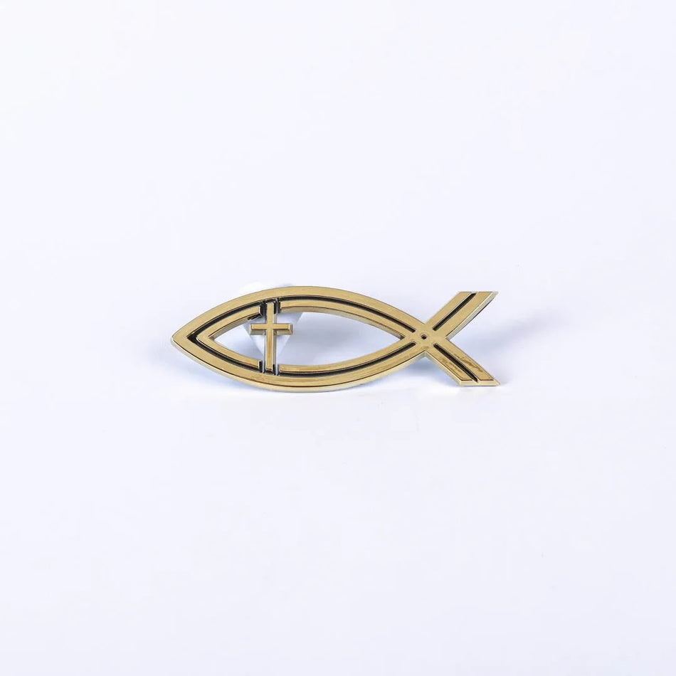 AUTO EMBLEM FISH CROSS GOLD PK6