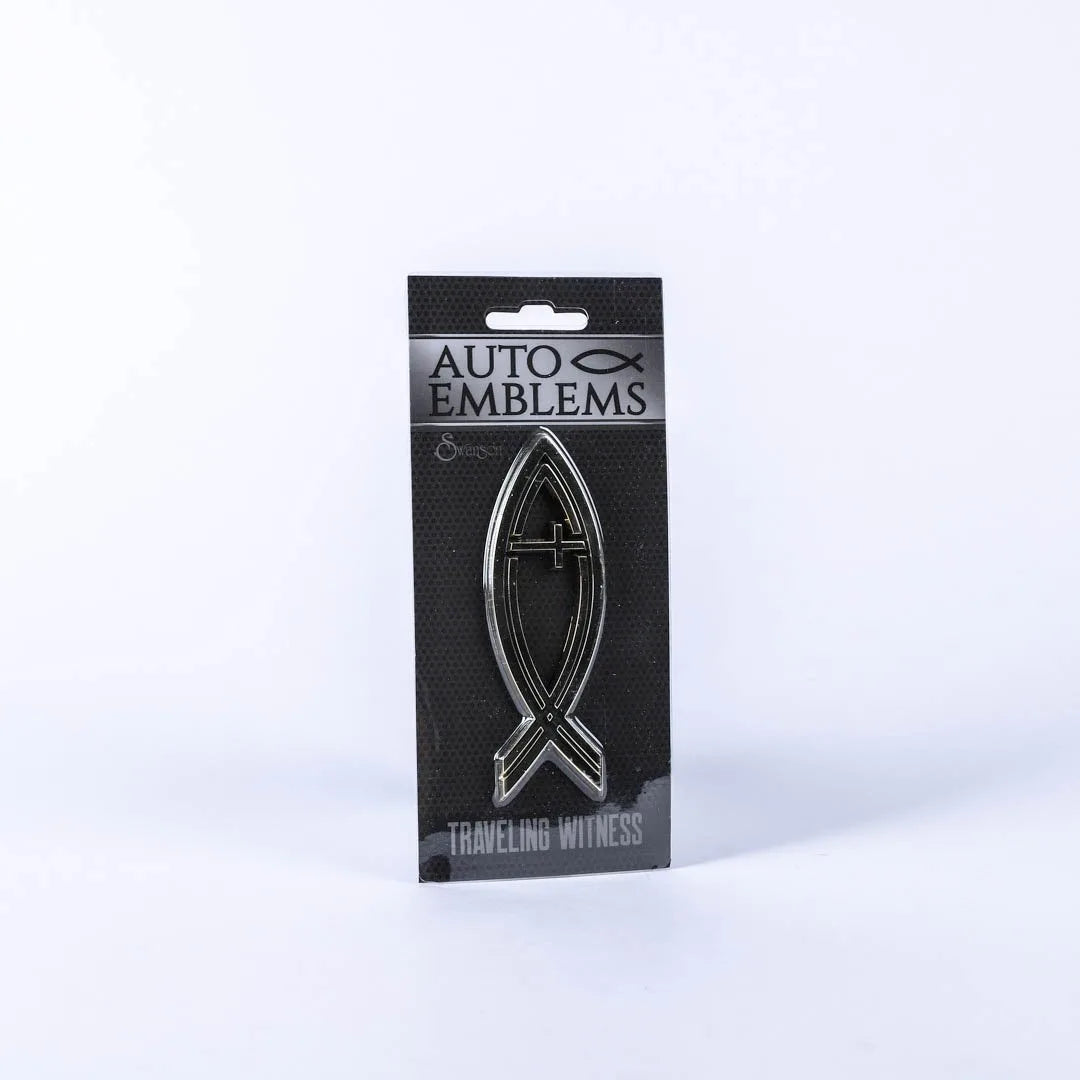 AUTO EMBLEM FISH CROSS GOLD PK6