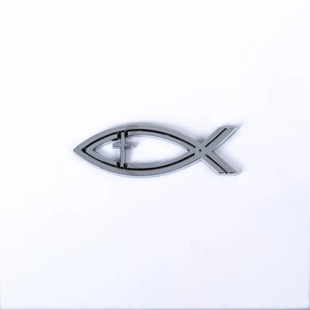AUTO EMBLEM FISH CROSS SILVER PK6