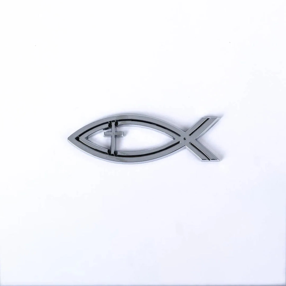 AUTO EMBLEM FISH CROSS SILVER PK6