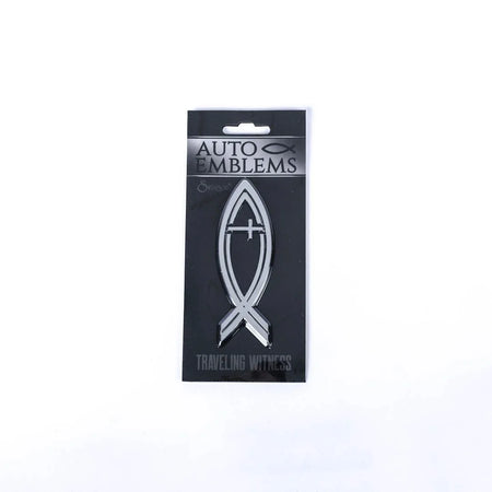 AUTO EMBLEM FISH CROSS SILVER PK6