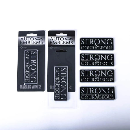AUTO EMBLEM STRONG & COURAGEOUS SILVER PK6