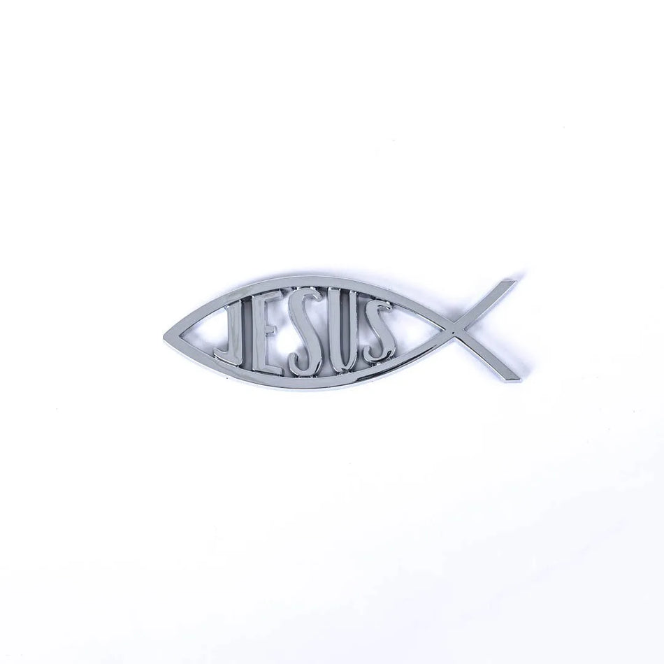 AUTO EMBLEM JESUS FISH SILVER PK6