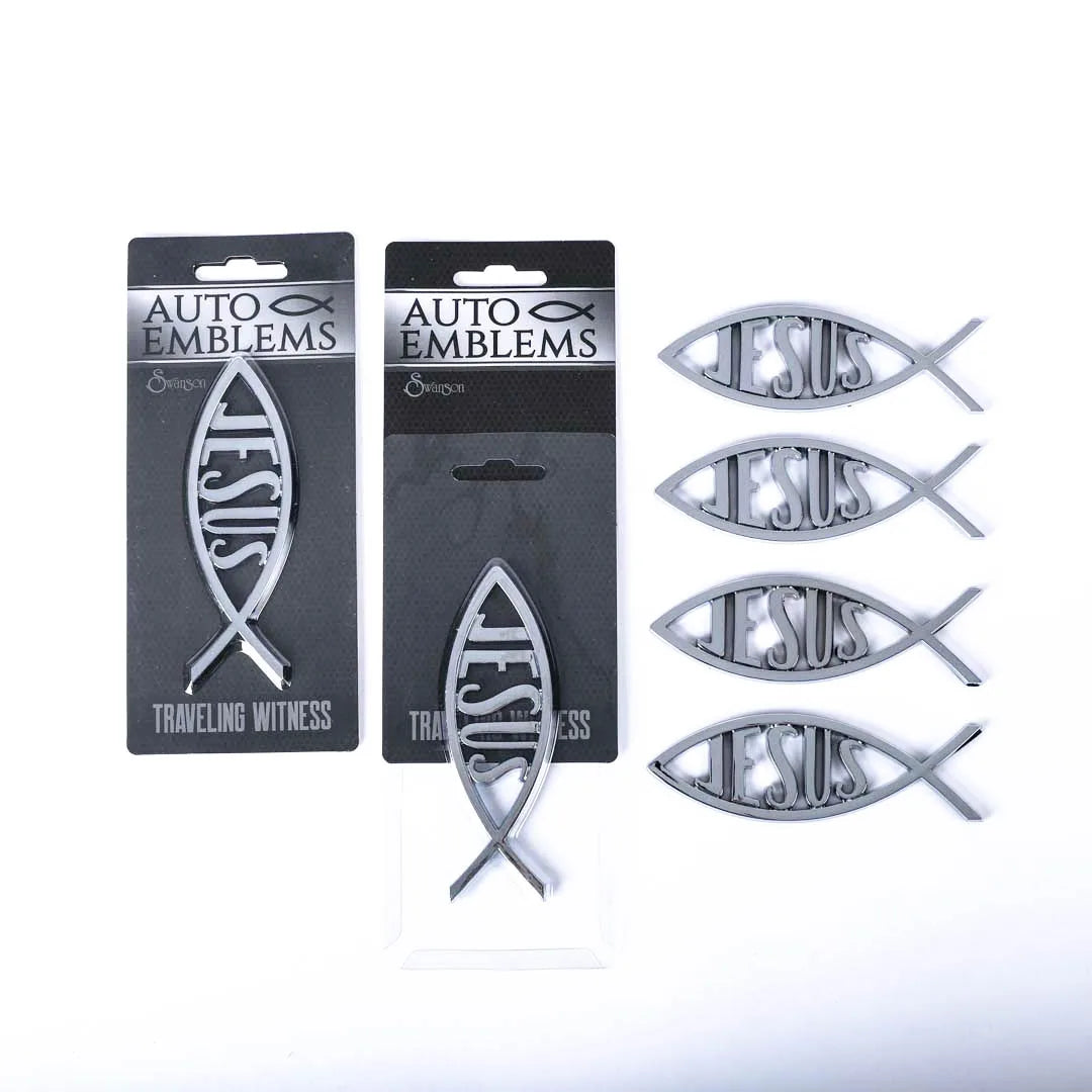 AUTO EMBLEM JESUS FISH SILVER PK6
