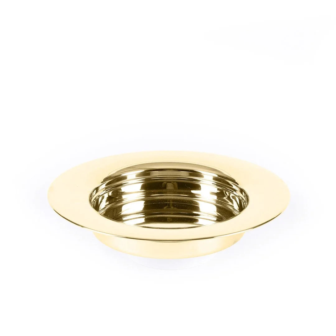 Deluxe Communion Bread Plate Gold, one of the items in the Deluxe Gold Communion Bread Plate Set: Plate, Base, Insert and Cover. A photograph of the assembled set is pending.
