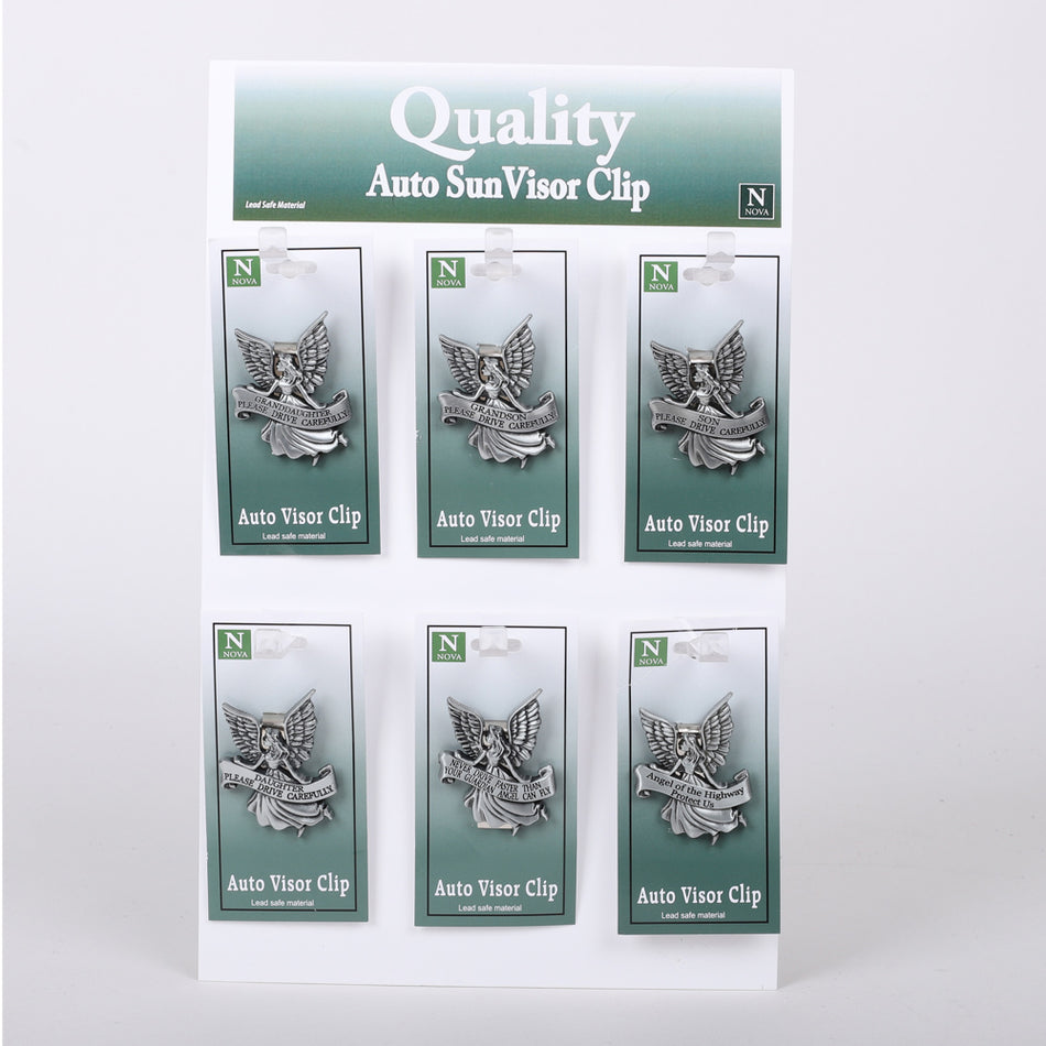 VISOR CLIPS ANGELS DRIVE CAREFULLY DISPLAY PK24