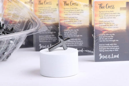 HEMATITE POCKET CROSS W/ CARD DISPLAY PK200