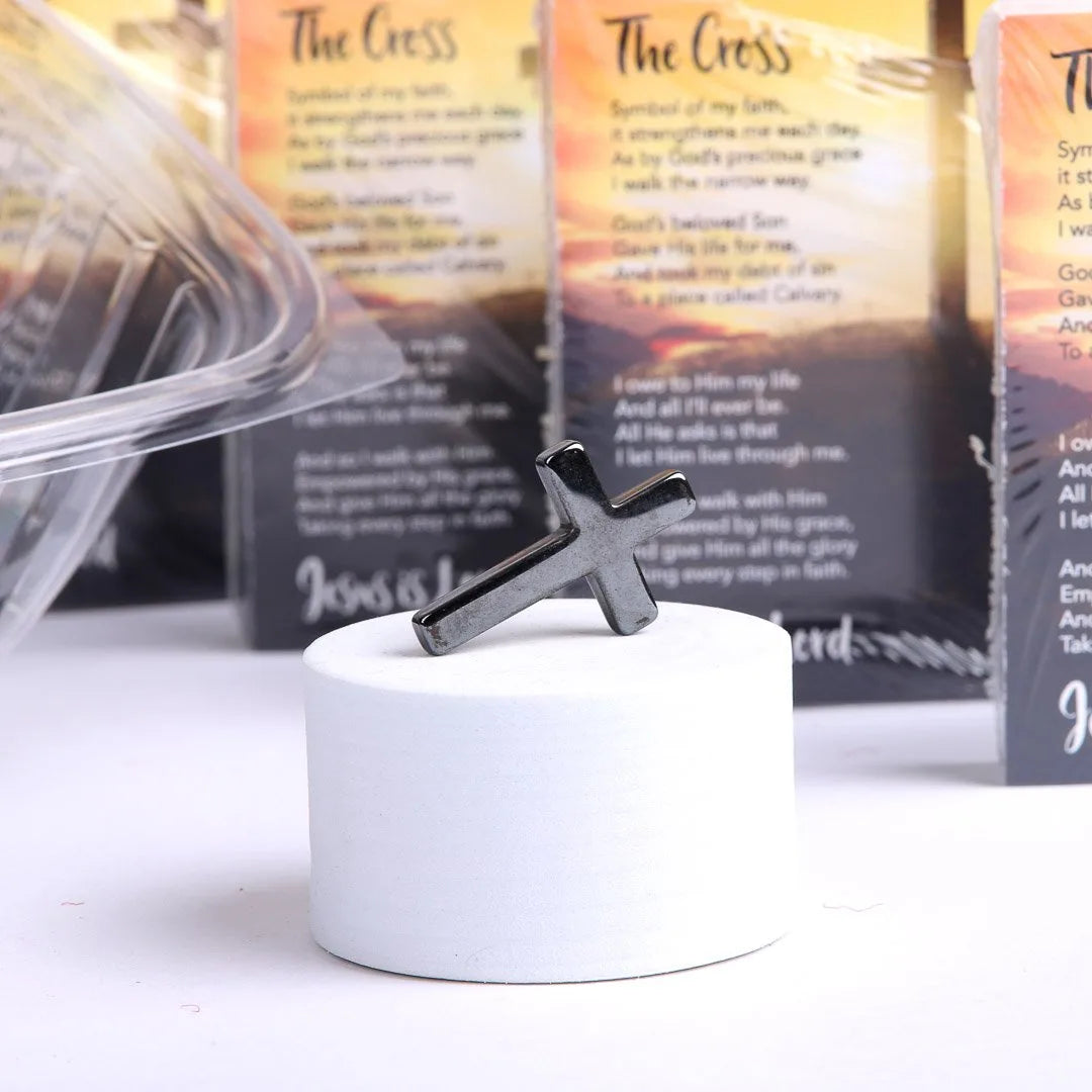 HEMATITE POCKET CROSS W/ CARD DISPLAY PK1000