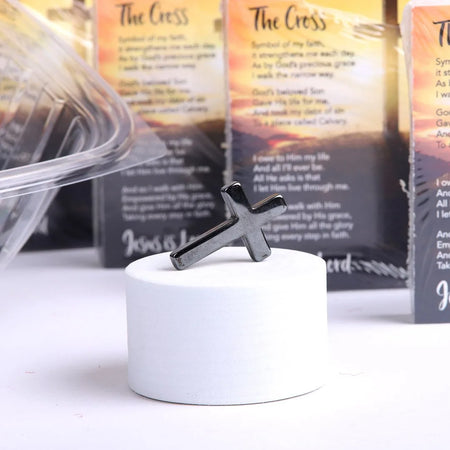 HEMATITE POCKET CROSS W/ CARD DISPLAY PK1000