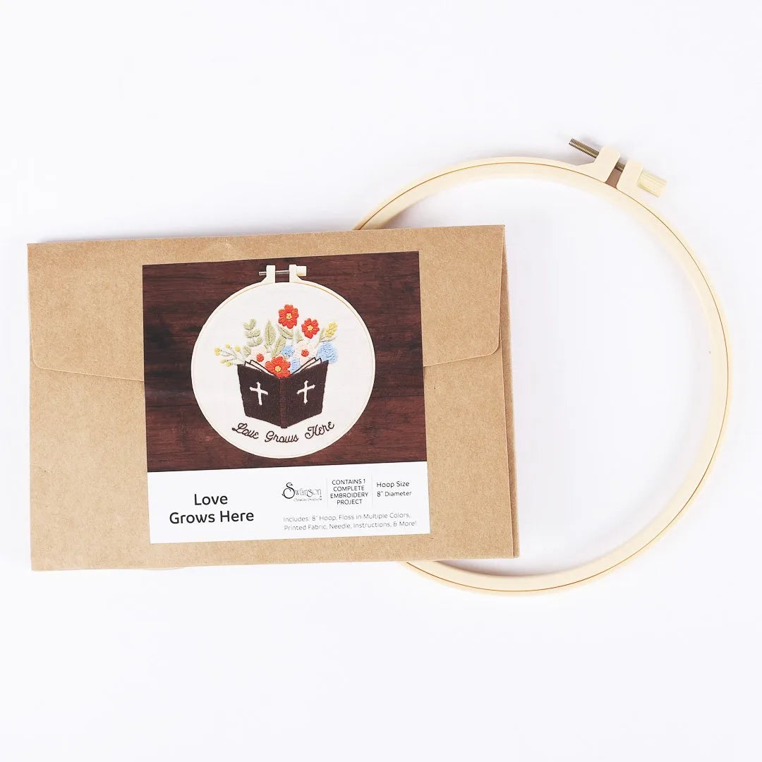 EMBROIDERY KIT - LOVE GROWS HERE 20.5CM