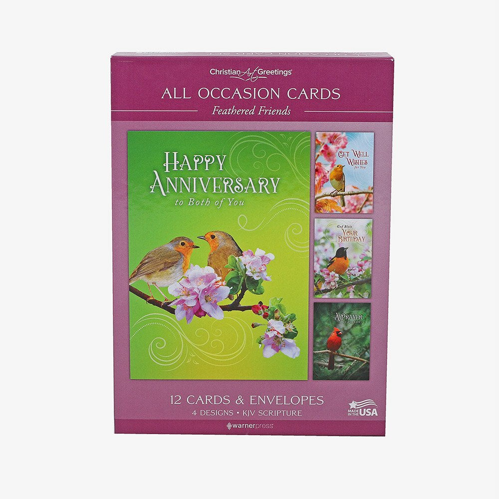 BOXED CARDS ALL OCCASION FEATHERED FRIENDS 12CT