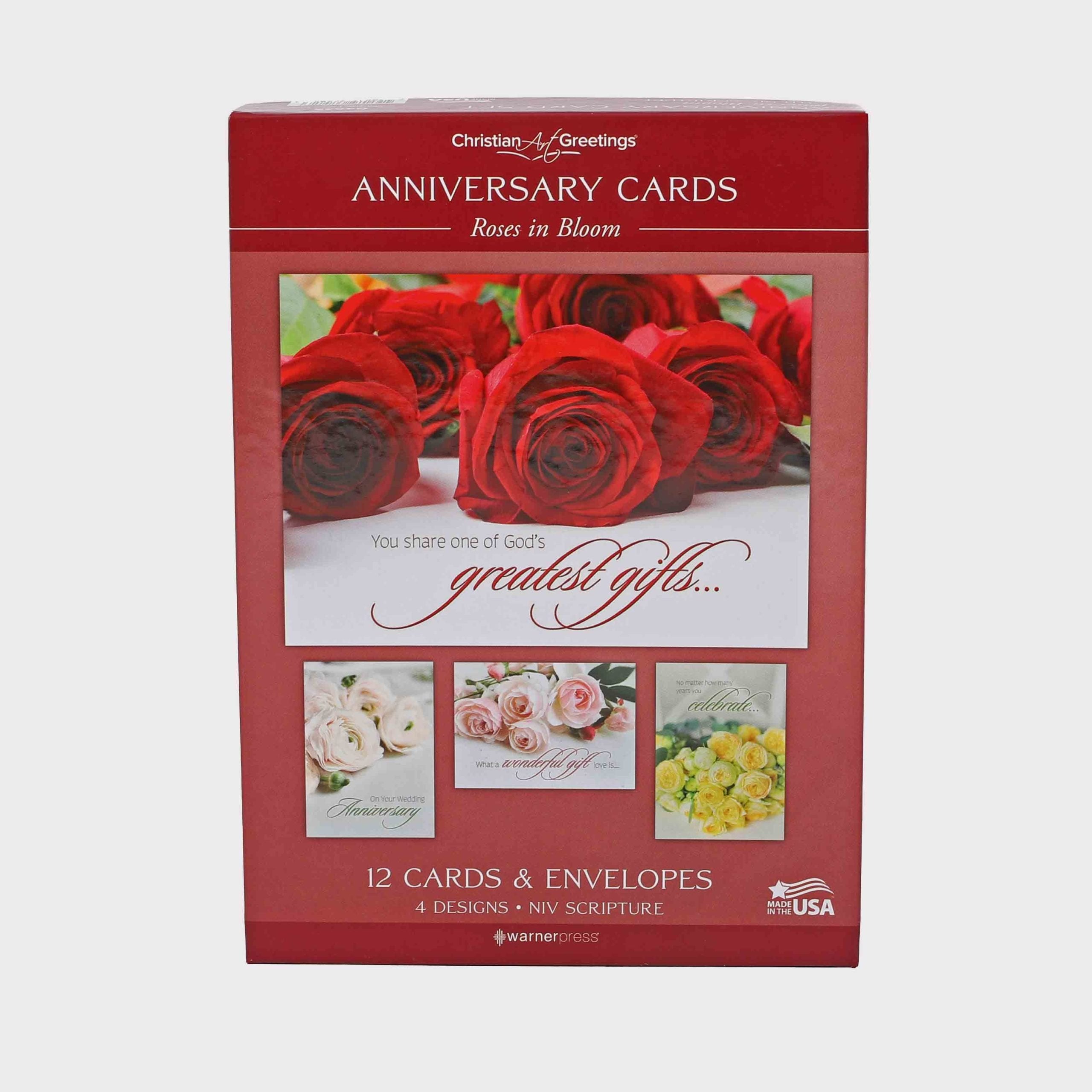 BOXED CARDS ANNIVERSARY ROSES IN BLOOM 12CT