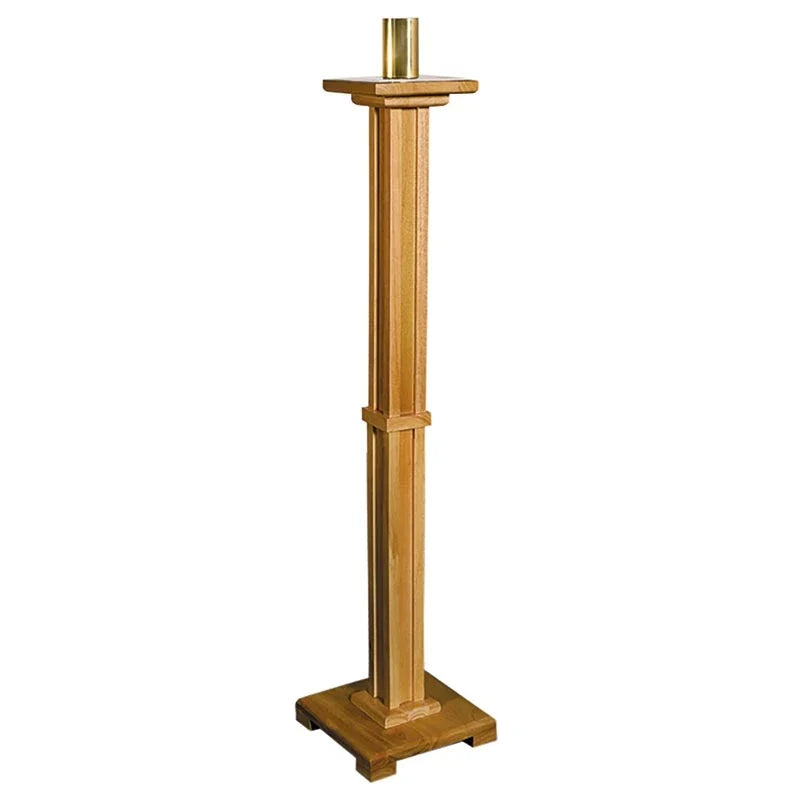 Pecan 43" Tall Paschal Candleholder, one of the items in the Paschal Candleholder, Pecan Stain with Good Shepherd Paschal Candle and Follower. A photograph of the assembled set is pending.