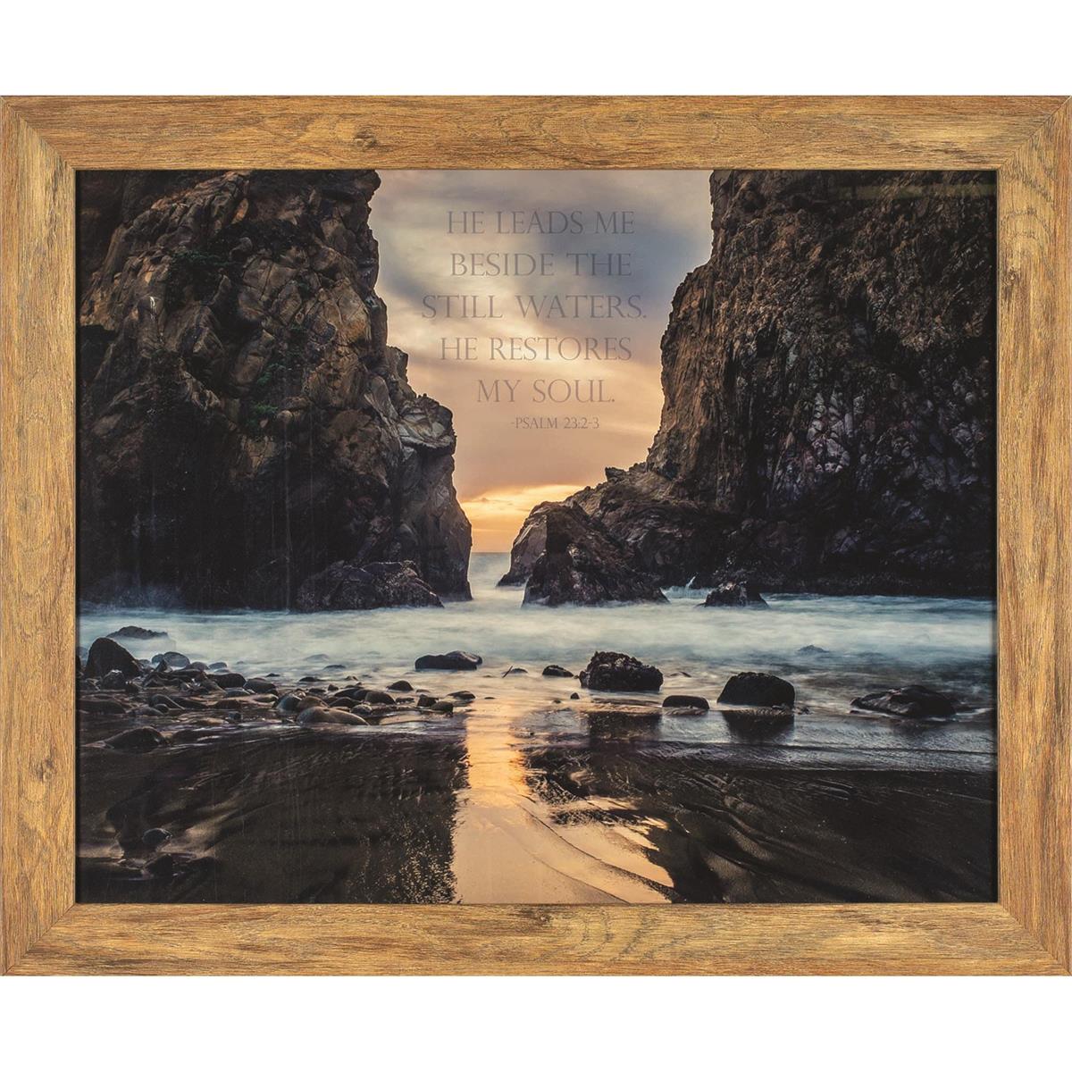 Framed Wall Art He Leads Ps.23:2-3 25x20 by Dicksons