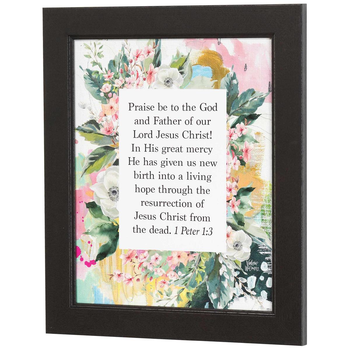 Praise Be to God Our Father Pink Floral 15 x 18 Wood and Glass Framed Wall Art by Dicksons
