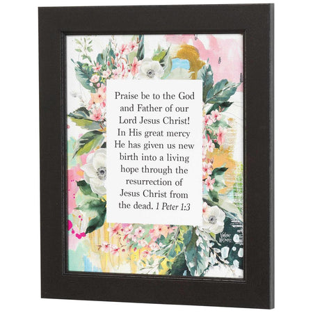 Praise Be to God Our Father Pink Floral 15 x 18 Wood and Glass Framed Wall Art by Dicksons