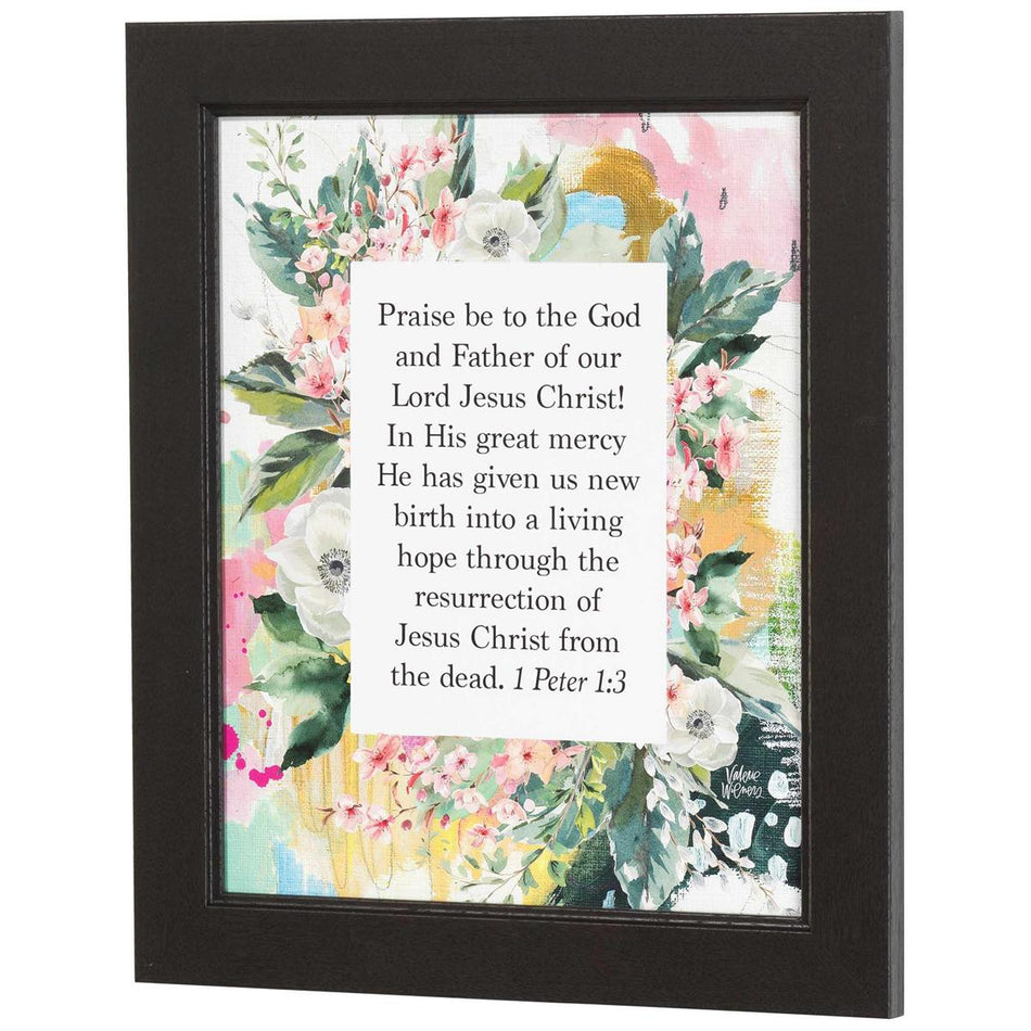 Praise Be to God Our Father Pink Floral 15 x 18 Wood and Glass Framed Wall Art by Dicksons