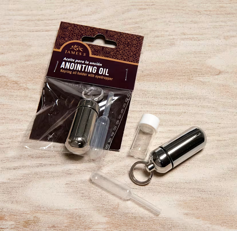 Anointing Oil Holder - Silver Finish: Key Ring Oil Holder with Eyedropper