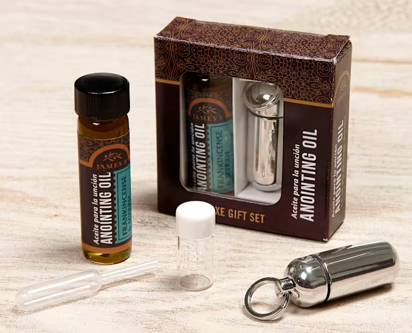 Anointing Oil Holder - Deluxe Gift Set - Silver Finish: Key Ring Oil Holder with Eyedropper