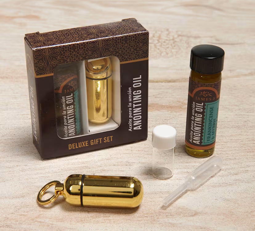 Anointing Oil Holder - Deluxe Gift Set - Brass Finish: Key Ring Oil Holder with Eyedropper