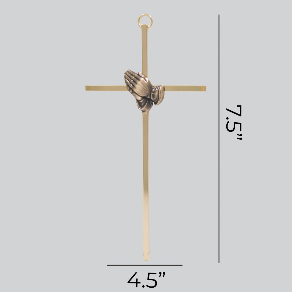 WALL CROSS PRAYING HANDS GOLD 8"
