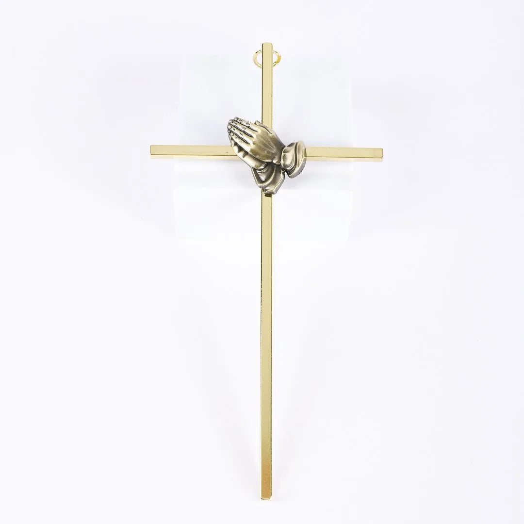 WALL CROSS PRAYING HANDS GOLD 8"