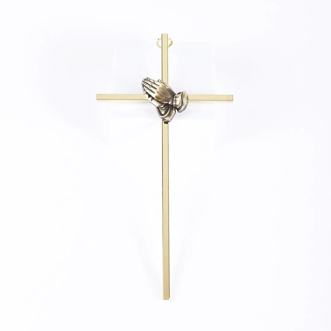 WALL CROSS PRAYING HANDS GOLD 8"