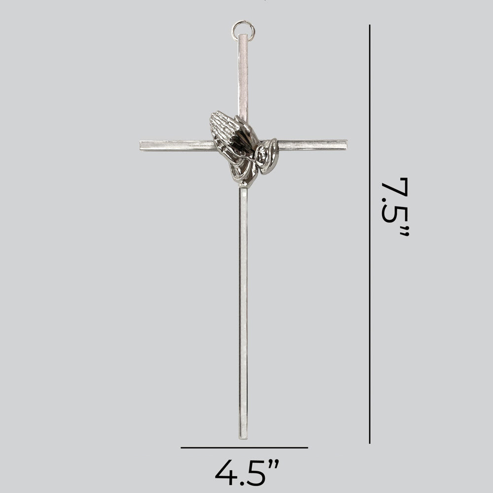 WALL CROSS PRAYING HANDS SILVER 8"