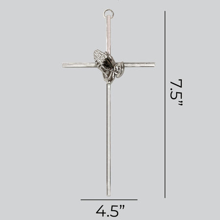 WALL CROSS PRAYING HANDS SILVER 8"