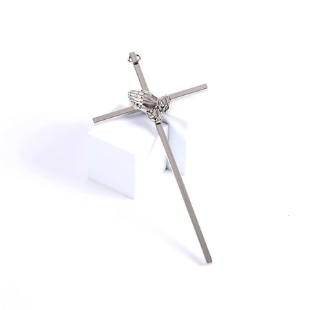 WALL CROSS PRAYING HANDS SILVER 8"