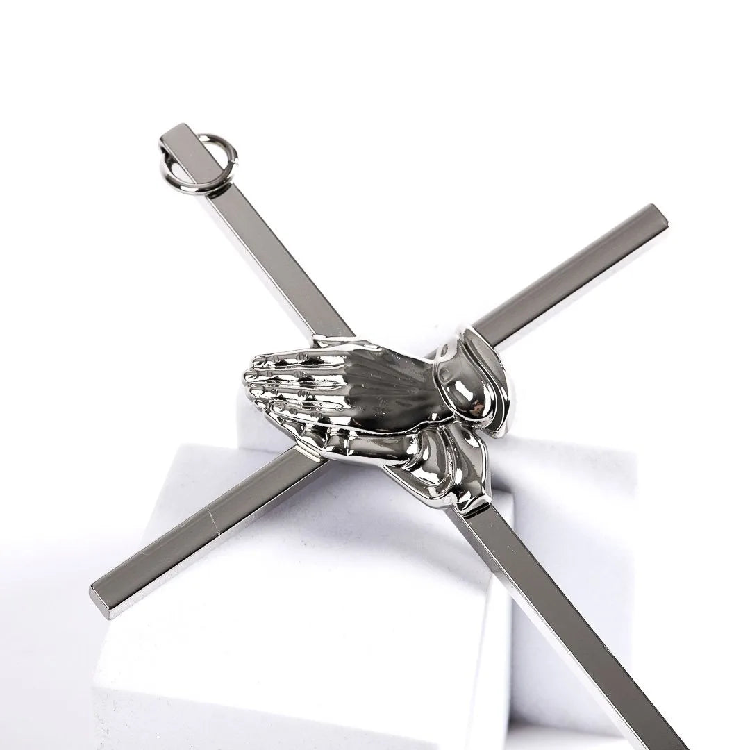 WALL CROSS PRAYING HANDS SILVER 8"