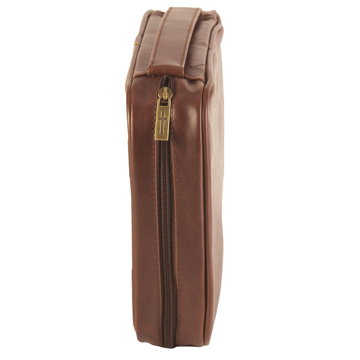 Brown Zipper Pocket Leather Distressed Bible Cover Case with Handle, X-Large by Dicksons, product view 3